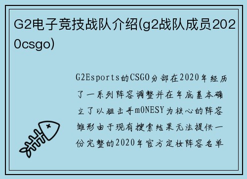 G2电子竞技战队介绍(g2战队成员2020csgo)